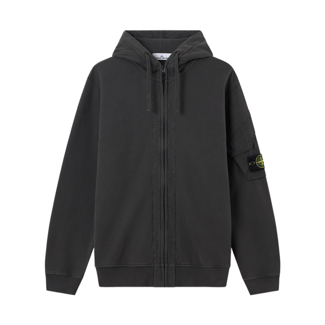 L2S1561000-16S0A20-V0062 Stone Island 6100016 Brushed Organic Cotton Fleece Regular-Fit Zip-Up Hooded Sweatshirt with Pockets Lead Grey - 26FW
