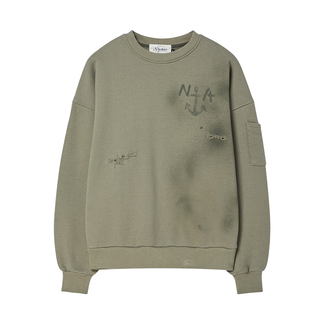 엔 아카이브 페인팅 로고 디스트로이드 헤비 스웨트 셔츠 카키(N ARCHIVE Painting Logo Destroyed Heavy Sweatshirts Khaki)