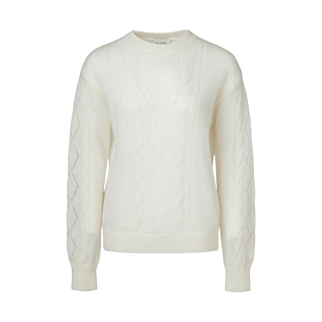 쿠메 모헤어 스카시 시스루 니트 아이보리(KUME Mohair Sheer Argyle Knit Ivory)