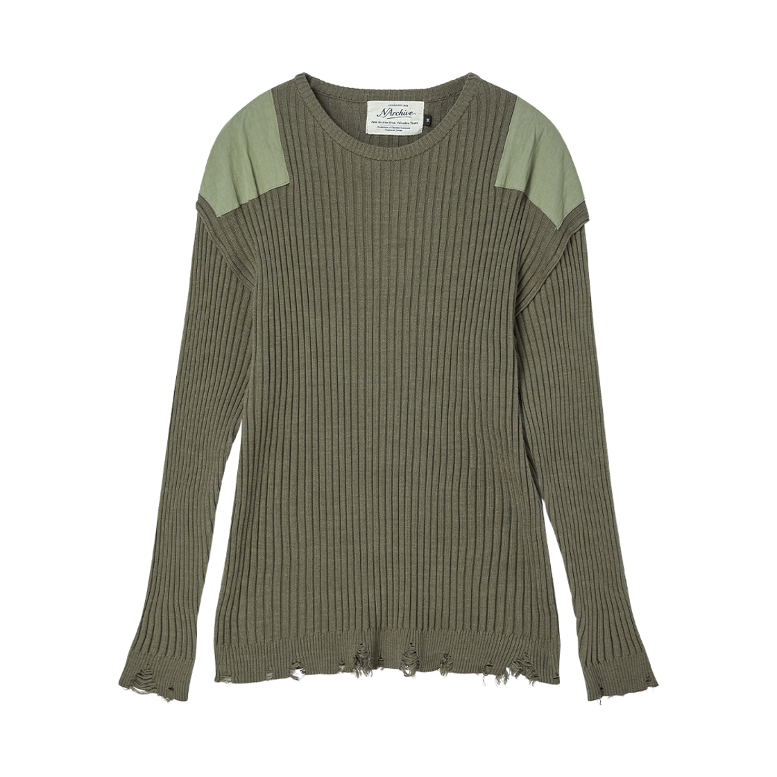 NV26FAKT03KH N ARCHIVE Distressed Military Patch Knit Khaki