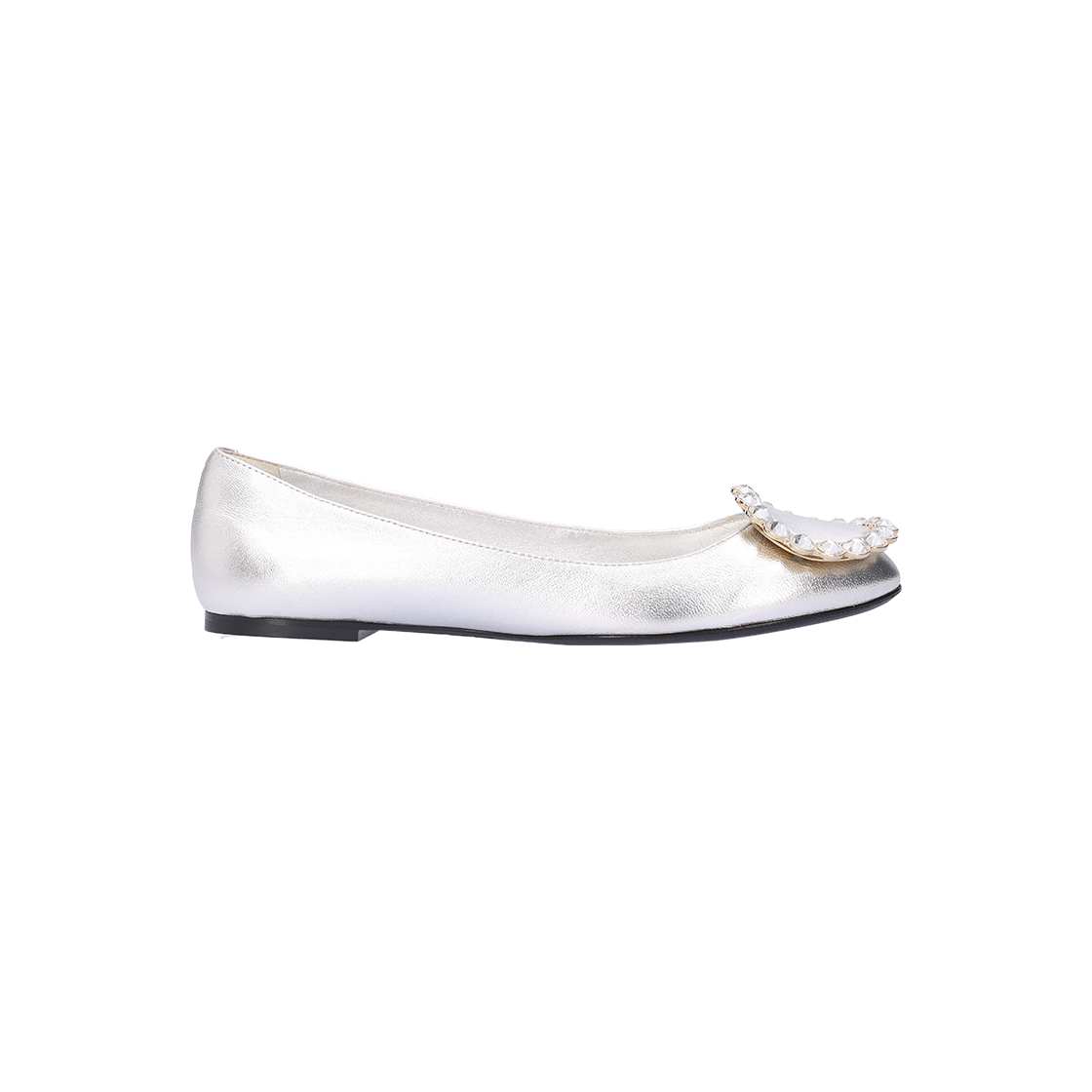 IT4DICR8N4FQ Roger Vivier Bambi Ballerina Flats Napa Leather Metallic Silver