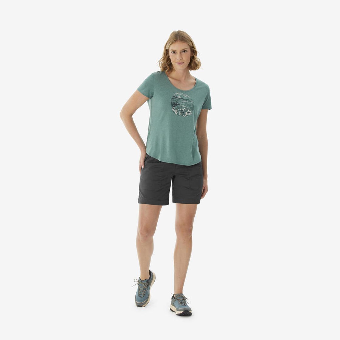 데카트론 여성 하이킹 반팔 티 NH500 애쉬 그린(Decathlon Women's Short-Sleeve Hiking T-Shirt NH500 Ash Green) - 2