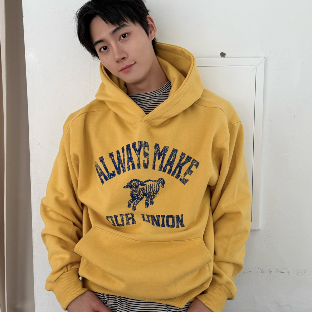 아모우 [기모] 빈티지 램 후디 옐로우(AMOU [Fleece] Vintage Ram Hoodie Yellow) - 2