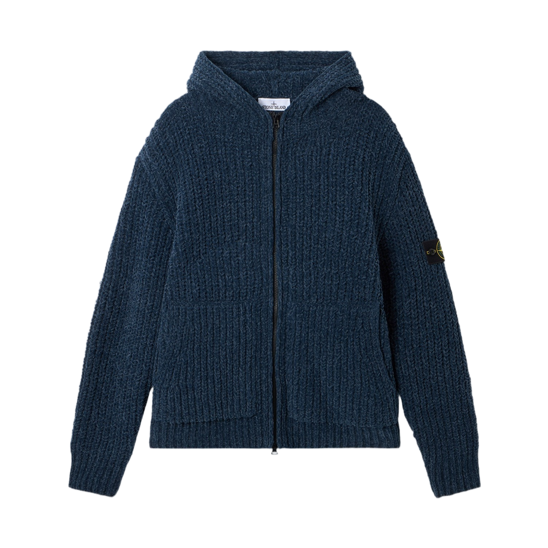 L2S1551000-65S0N16-V0M2B Stone Island 5100065 Mouline Cotton Chenille Loose-Fit Hooded Zip-Up Jumper with Pockets Steel Blue Melange - 26FW