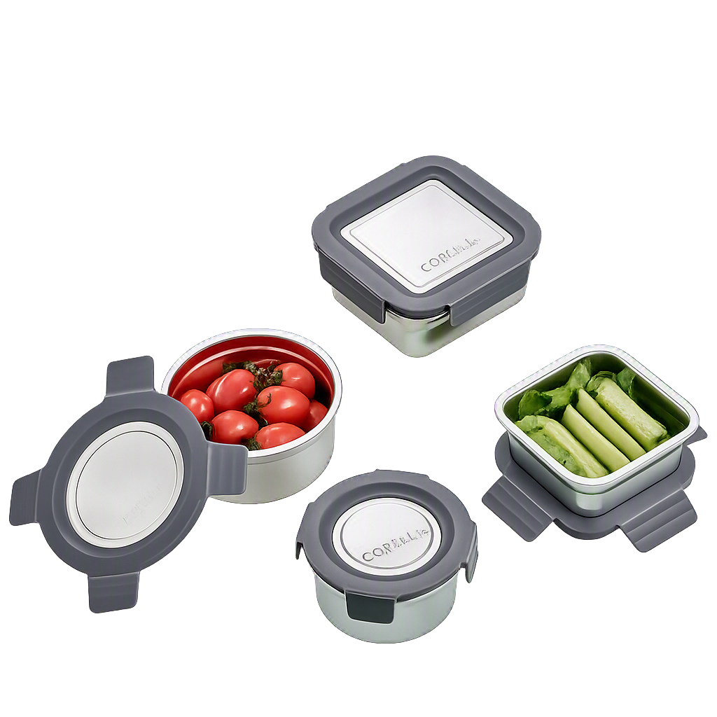 COR022 Corelle Coordinates Stainless Steel Airtight Container Mixed Set (4‑Piece Set)