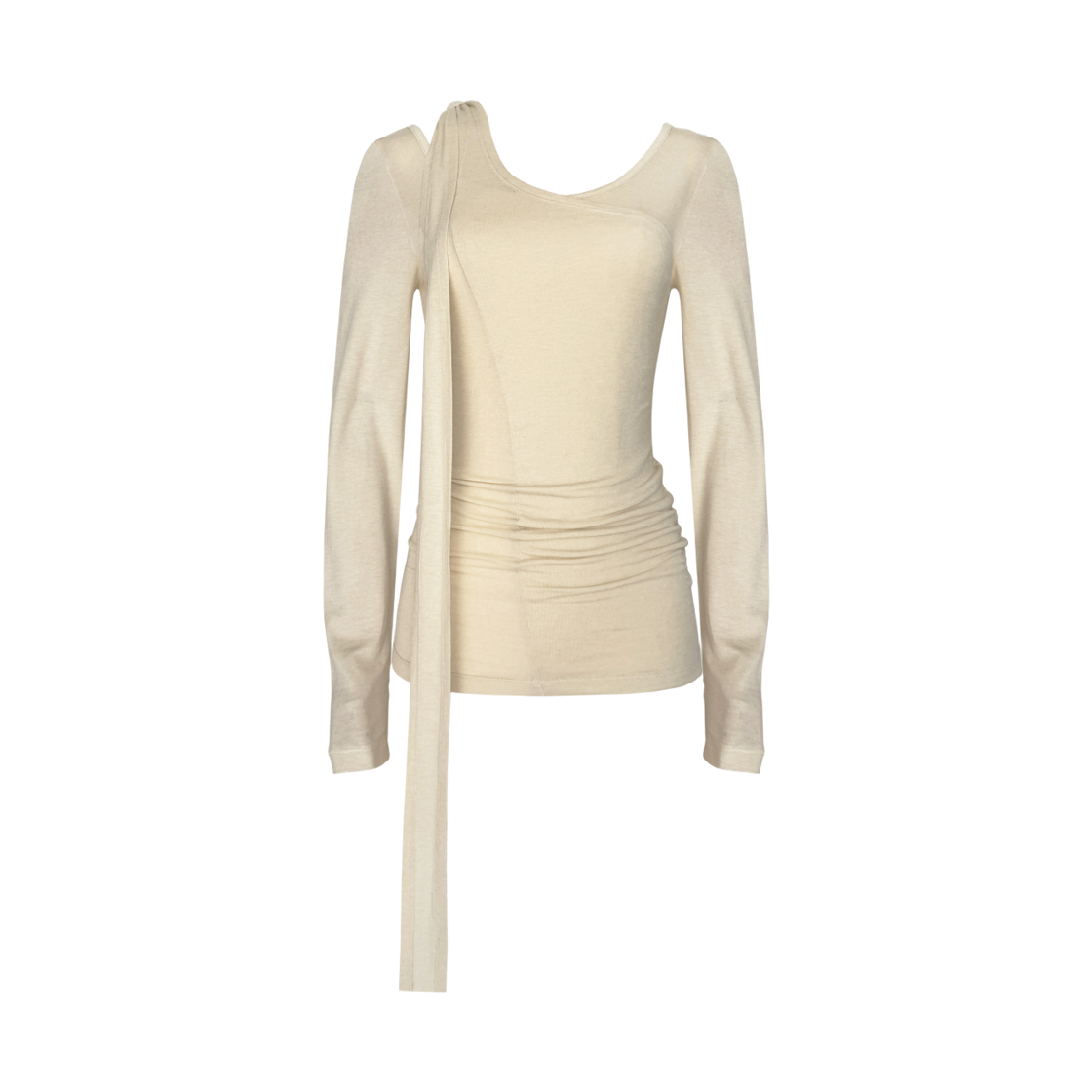 26AWJSTO01BT Juukiff Drape-Tie Long Sleeve Top In Modal-Wool Blend Butter