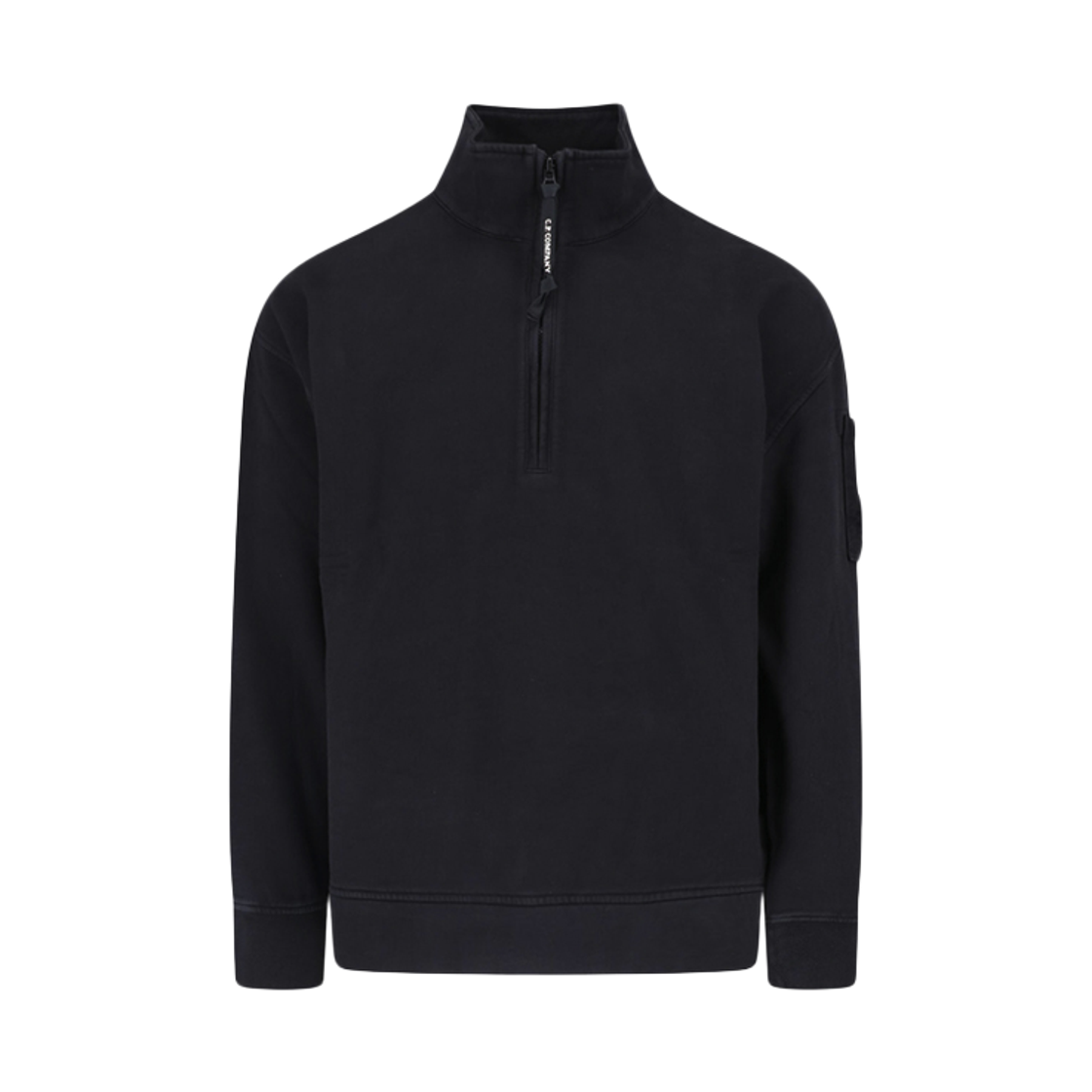 21CMSS020A 006372M 999 [20% 쿠폰] C.P. Company Lens Wappen Half Zip Brushed Cotton Sweatshirt Black - 26FW