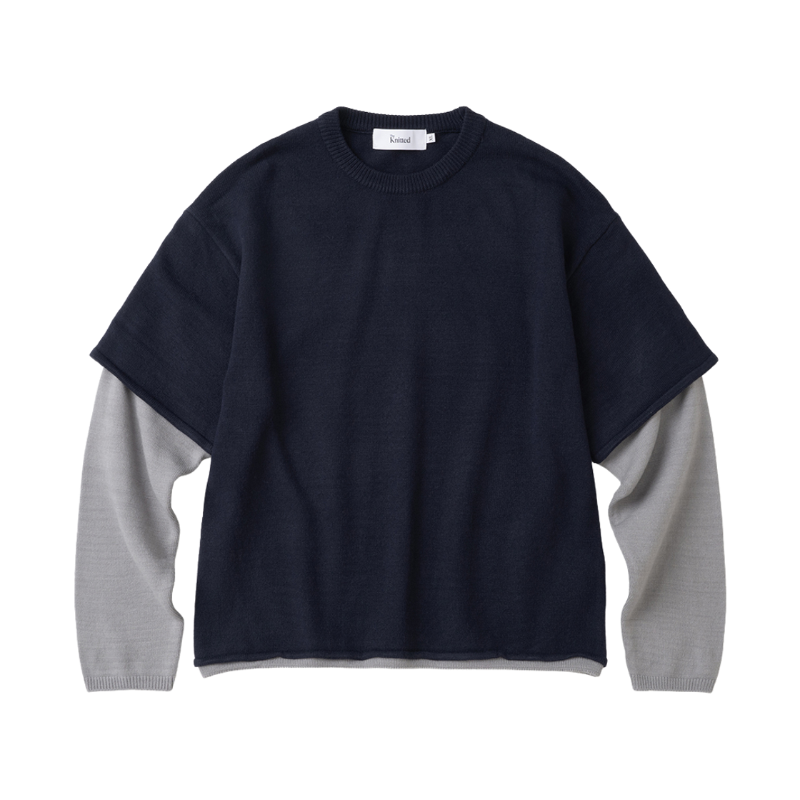 니티드 코지 레이어드 라운드 니트 네이비(Knitted Cozy Layered Round Knit Navy)
