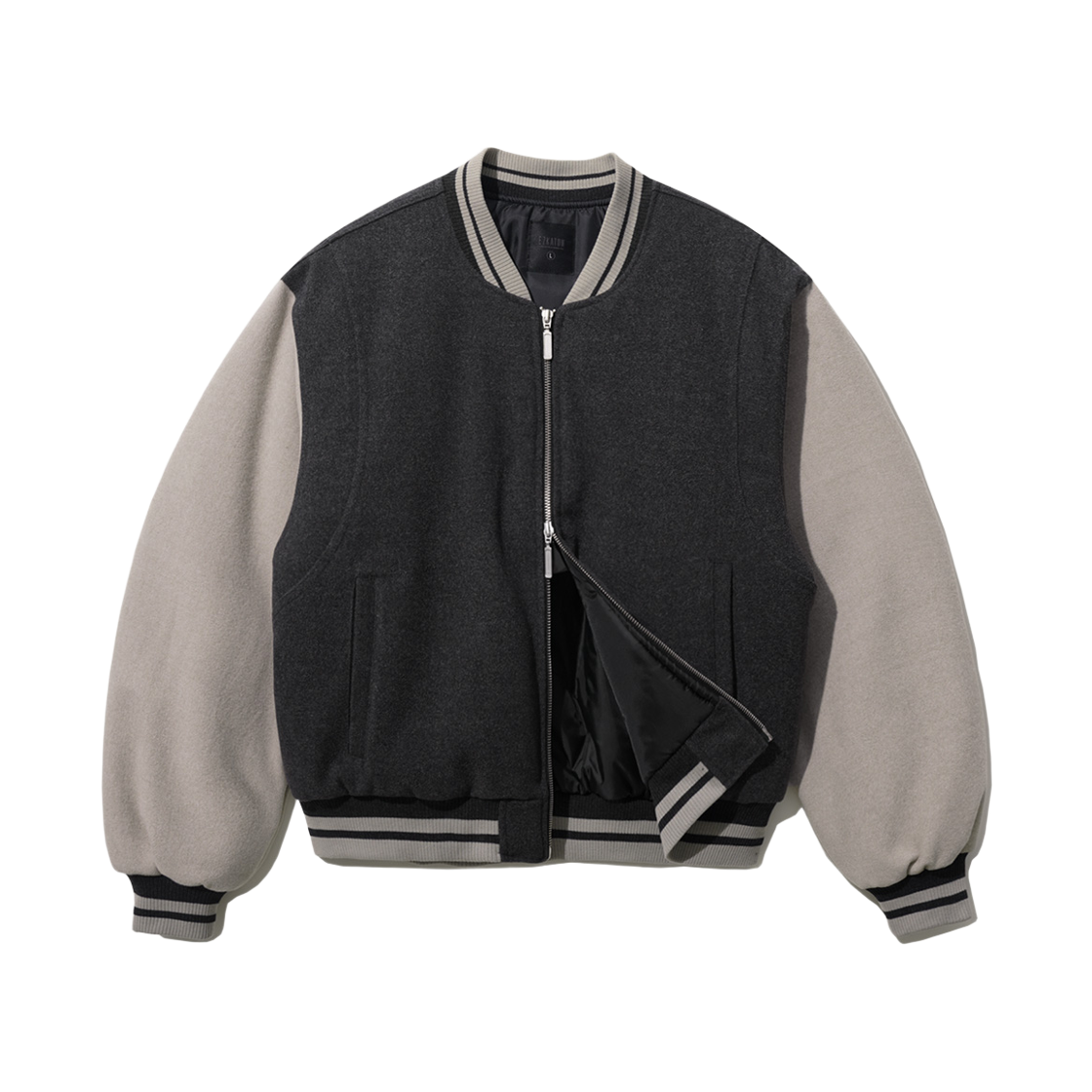 SHOT6672_Deepgray_291 EZKATON Woolen Varsity Jacket Deepgray SHOT6672