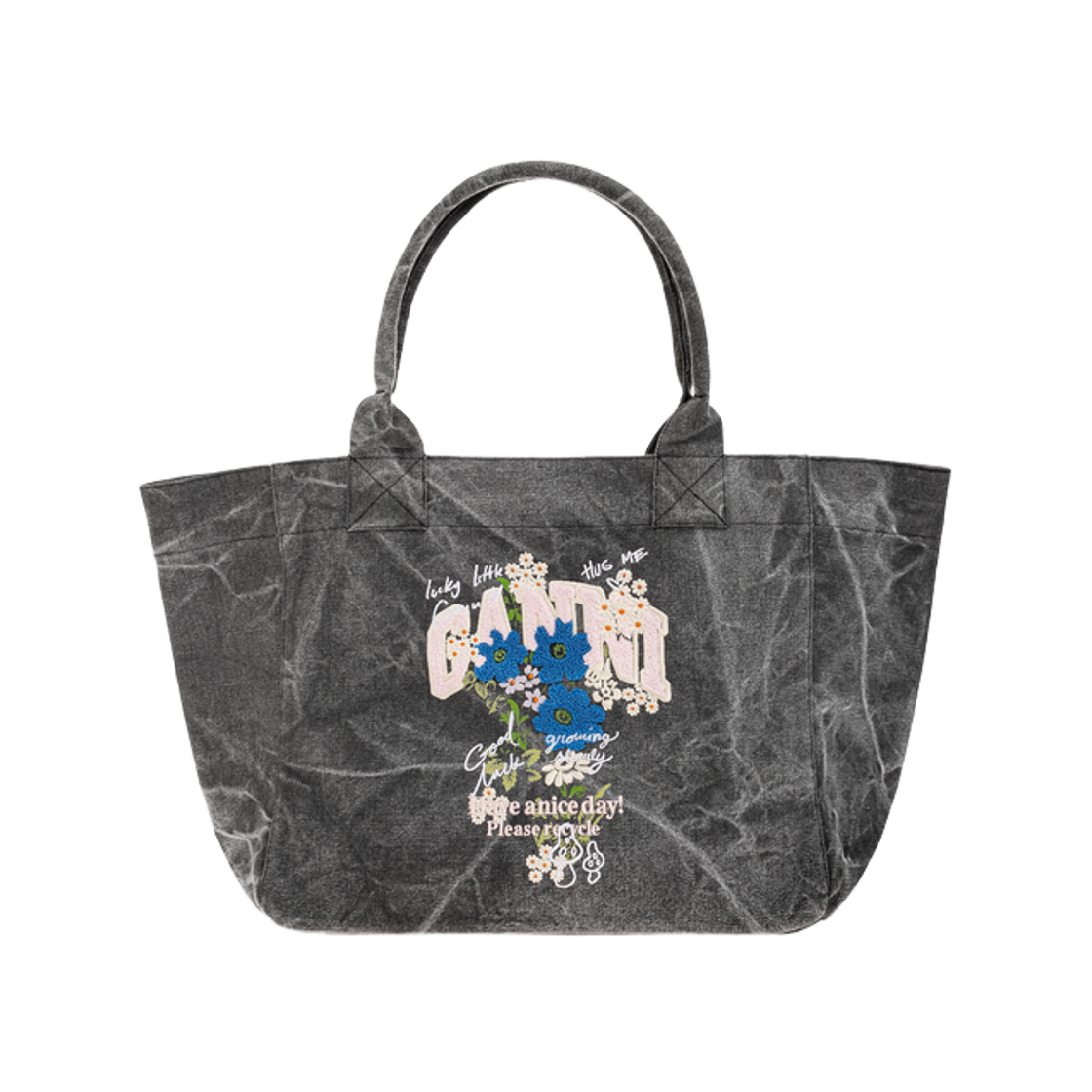 C2080038-252 Ganni Medium Trapeze Easy Flower Print Shopper Bag Phantom