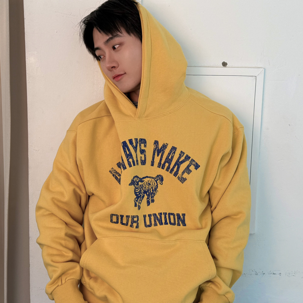 아모우 [기모] 빈티지 램 후디 옐로우(AMOU [Fleece] Vintage Ram Hoodie Yellow) - 4
