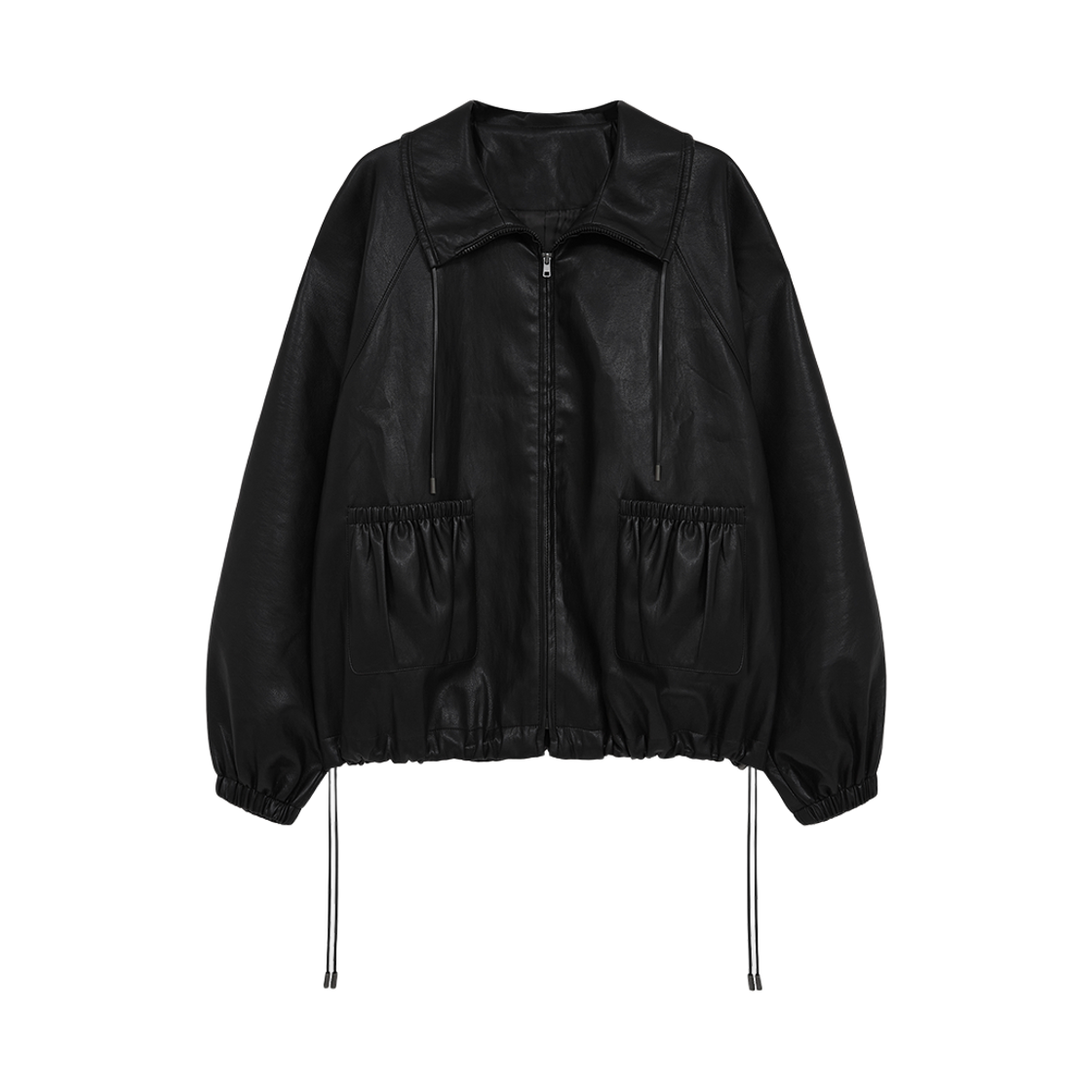 MF2678JK002MBBFR Margarin Fingers Fake Leather Shirring Zip Up Black
