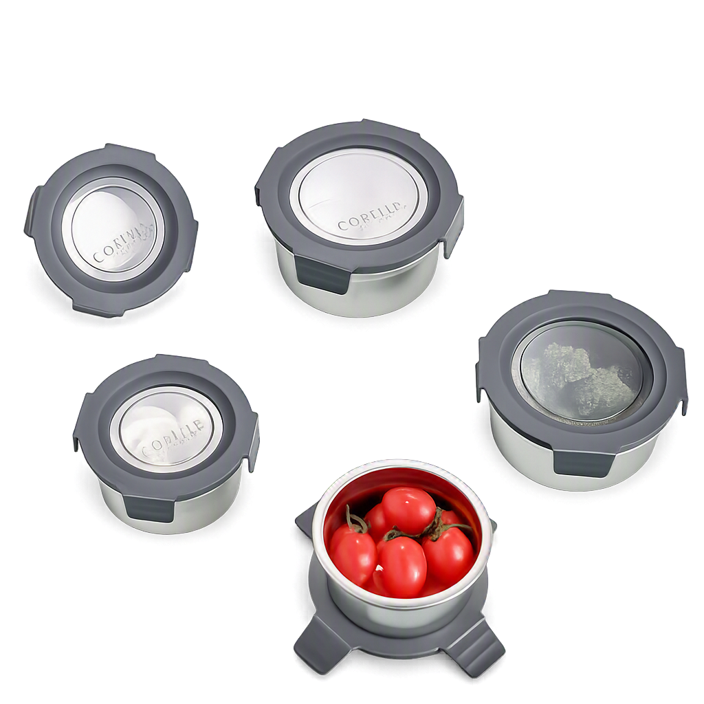 COR034 Corelle Coordinates Stainless Steel Airtight Container Round Set (5‑Piece Set)