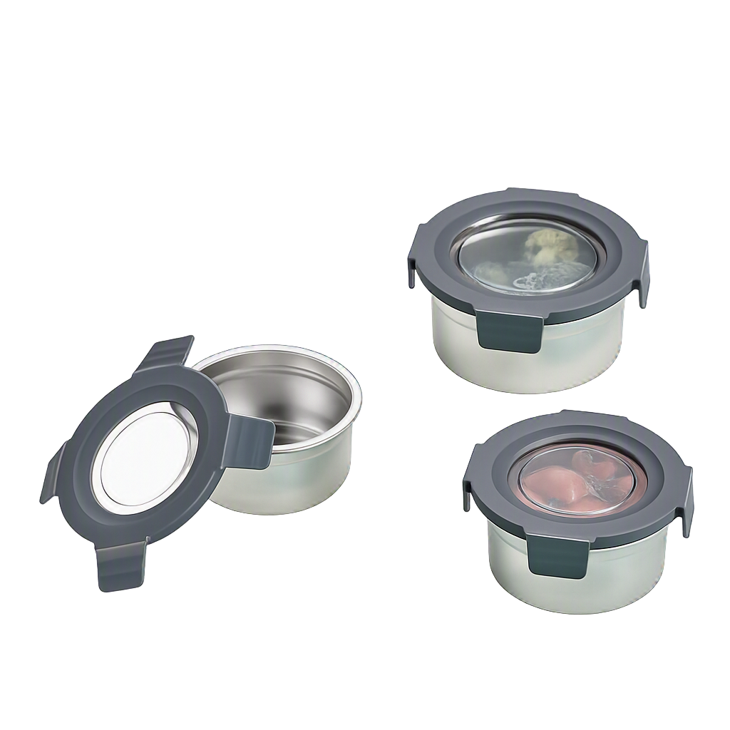 코렐 코디네이츠 스텐 밀폐용기 원형 3종(Corelle Coordinates Stainless Steel Airtight Container Round Set (3‑Piece Set)) - 1