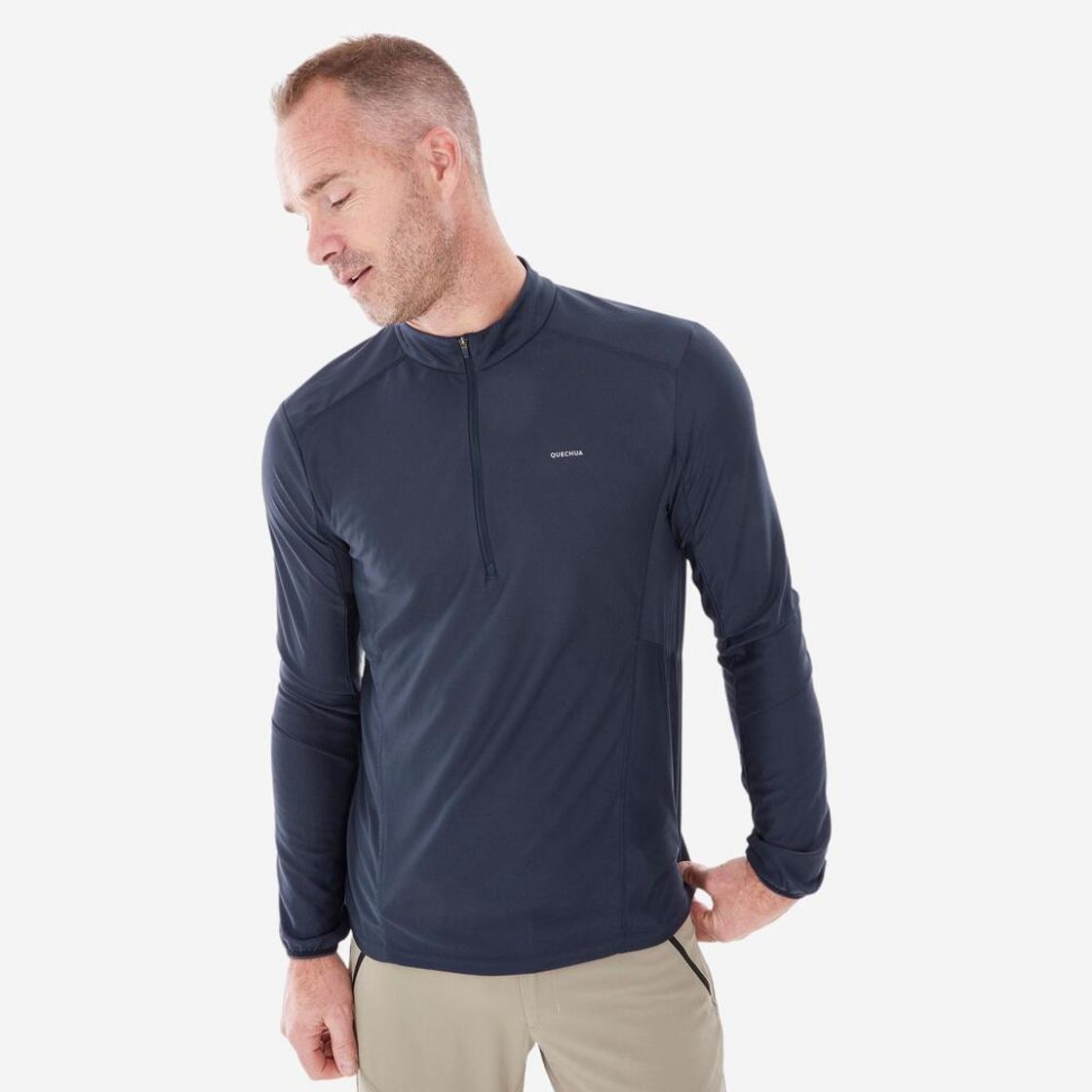 데카트론 남성 하프집 등산 긴팔 베이스 레이어 MH500 아스팔트 블루(Decathlon Men's Half-Zip Long-Sleeve Hiking Base Layer MH500 Asphalt Blue) - 2