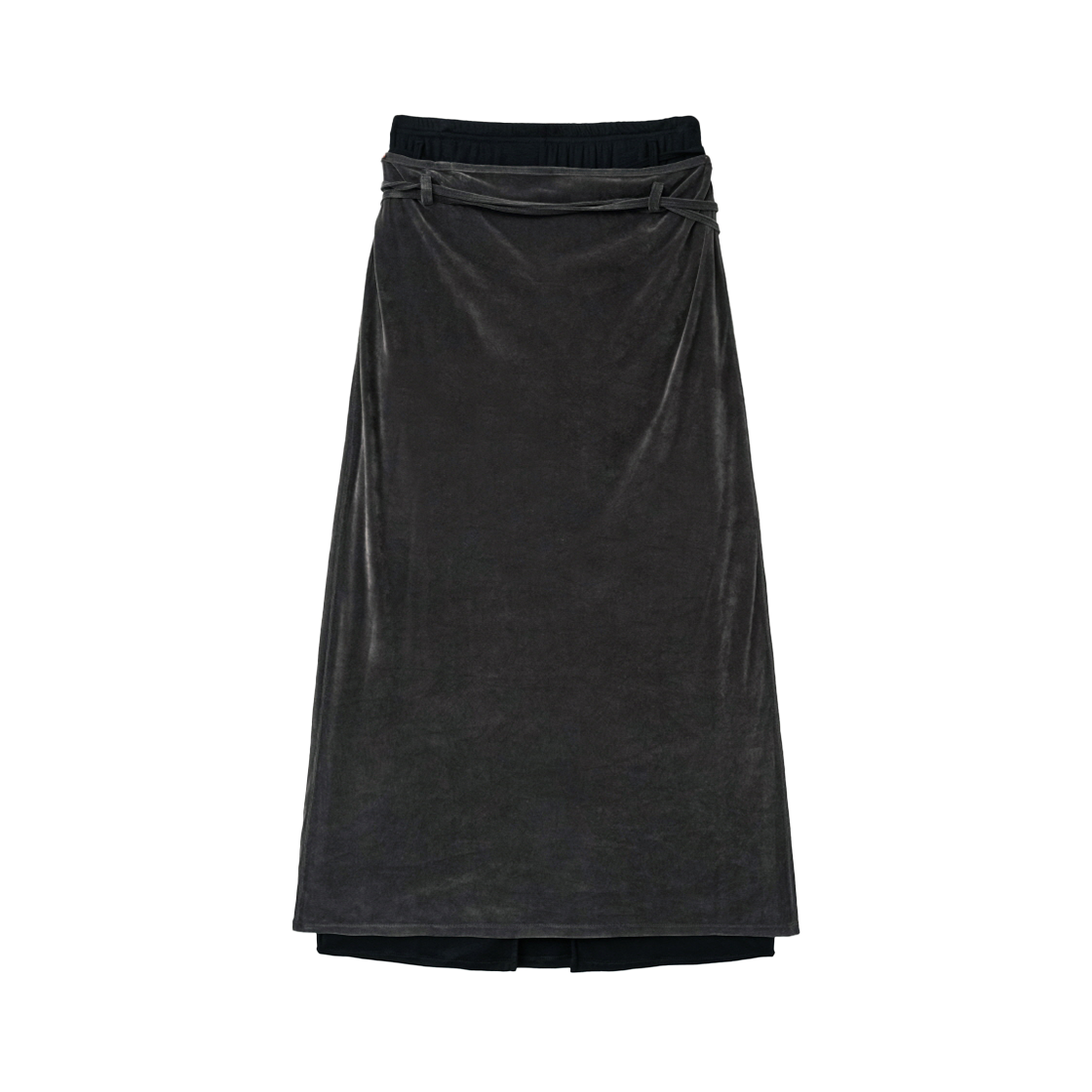 인사일런스우먼 레이어드 벨로아 랩 스커트 차콜(INSILENCE WOMEN Layered Velour Wrap Skirt CHARCOAL) - 2