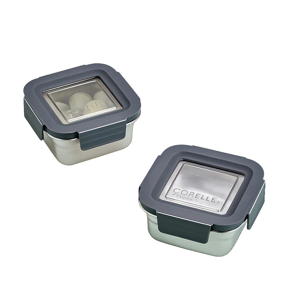 COR030 Corelle Coordinates Stainless Steel Airtight Container Square Set (2‑Piece Set)
