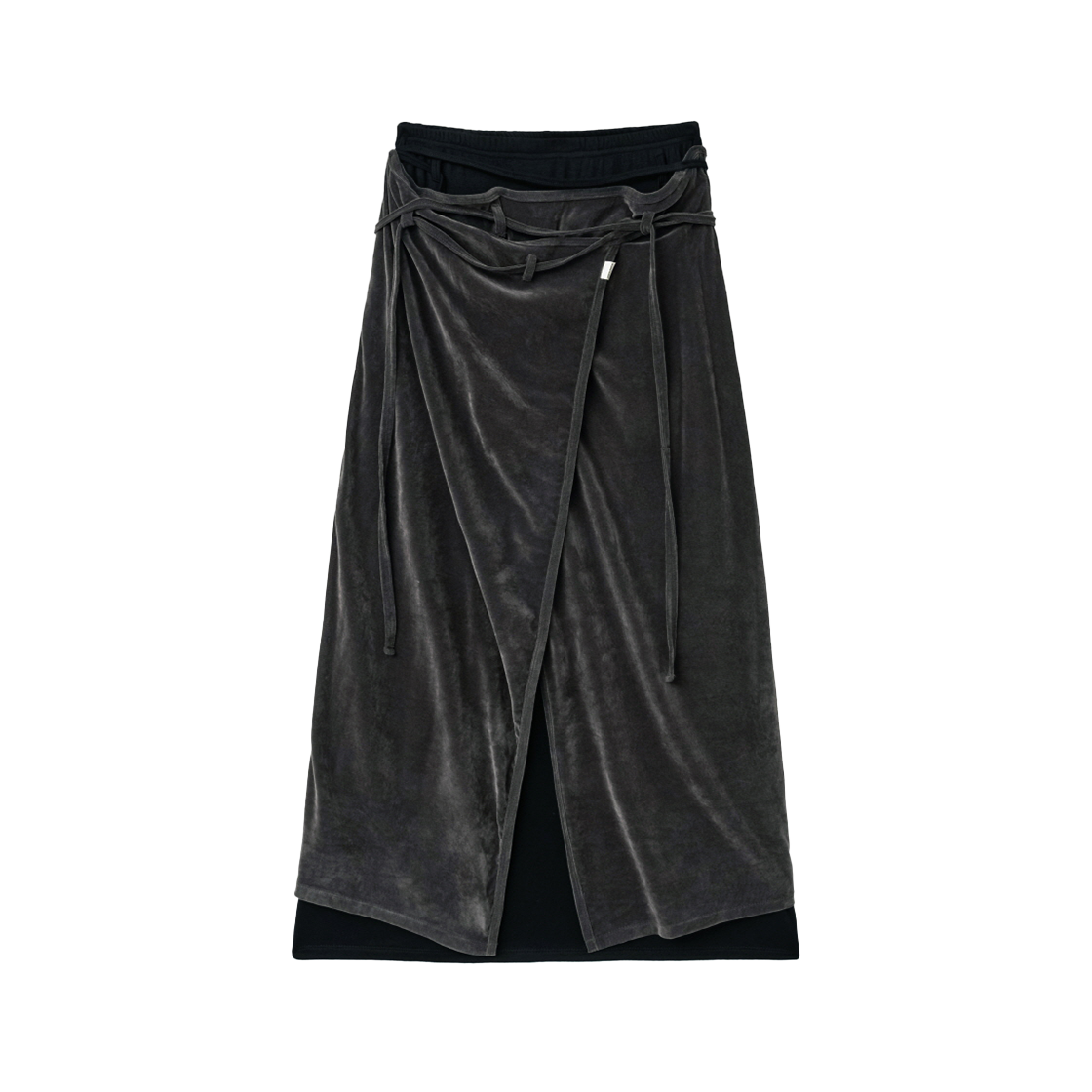 IW2F4SK04CH INSILENCE WOMEN Layered Velour Wrap Skirt CHARCOAL