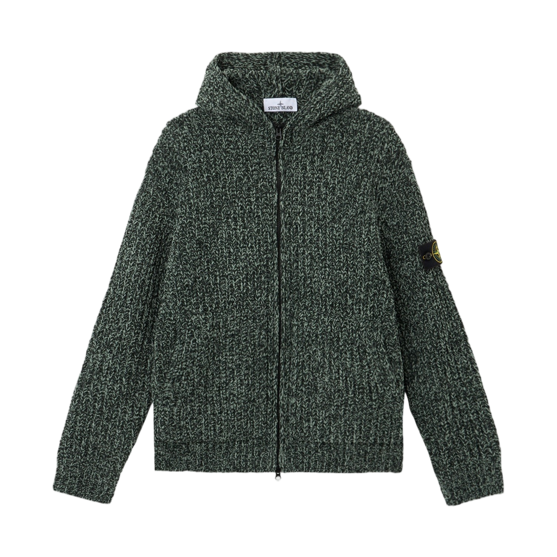 L2S1551000-65S0N16-V0M5S Stone Island 5100065 Mouline Cotton Chenille Loose-Fit Hooded Zip-Up Jumper with Pockets Dark Green Melange - 26FW