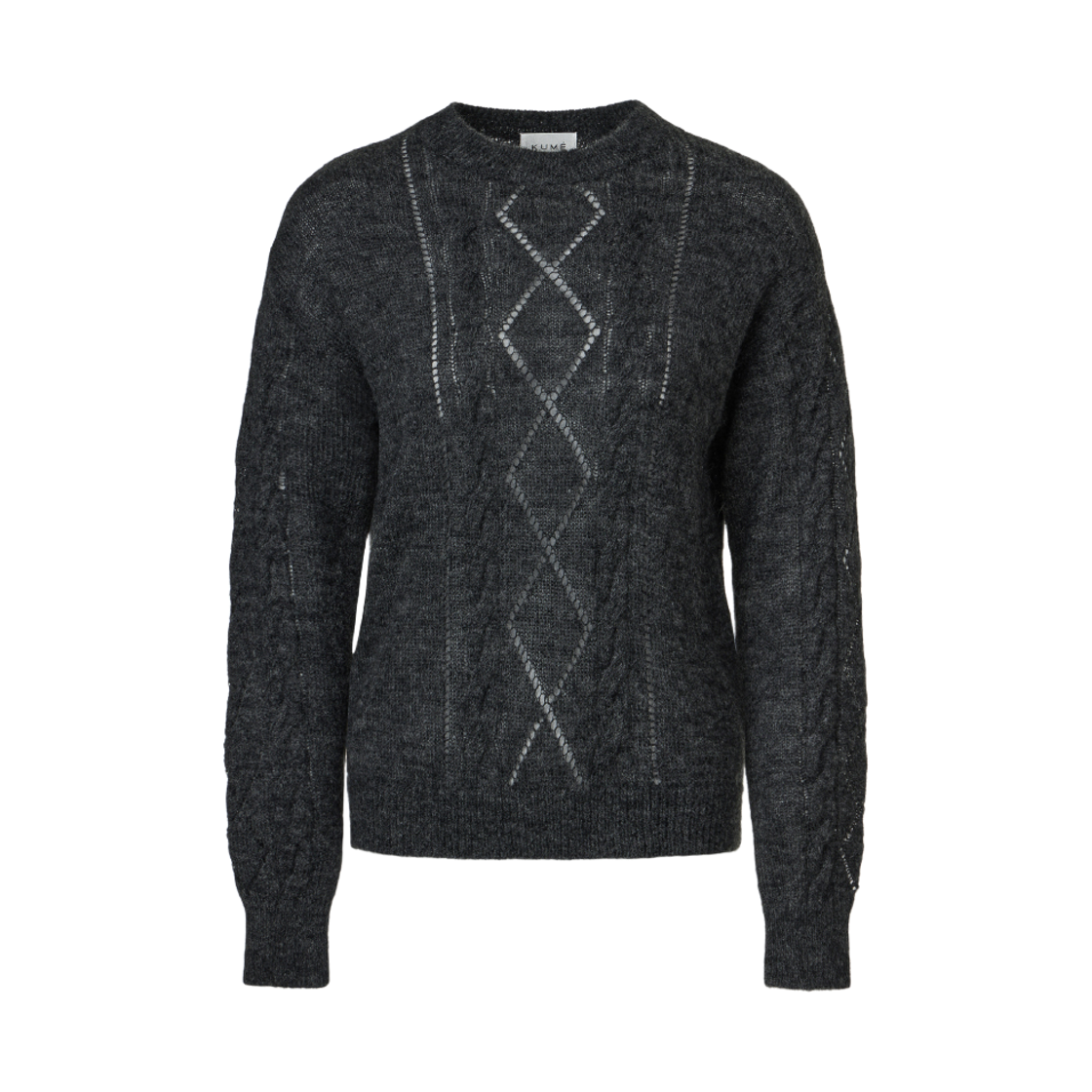 쿠메 모헤어 스카시 시스루 니트 챠콜(KUME Mohair Sheer Argyle Knit Charcoal)