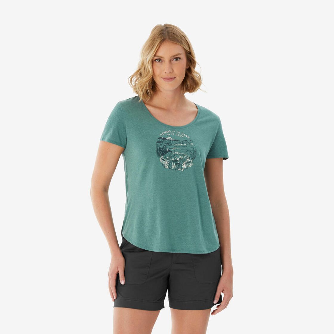 데카트론 여성 하이킹 반팔 티 NH500 애쉬 그린(Decathlon Women's Short-Sleeve Hiking T-Shirt NH500 Ash Green) - 6