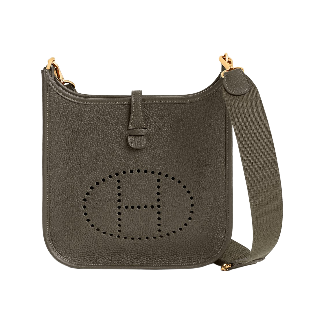 H087941CCV8 Hermes Evelyne 23 Poche III Bag Clemence & Yellow Gold Vert Loden