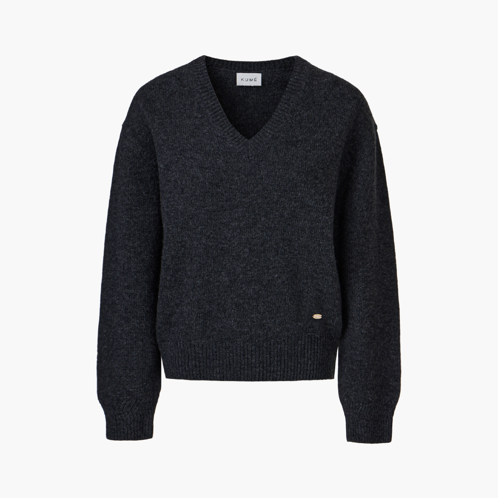 쿠메 울 V넥 니트 스위터 챠콜(KUME Wool Relaxed V-Neck Sweater Charcoal)