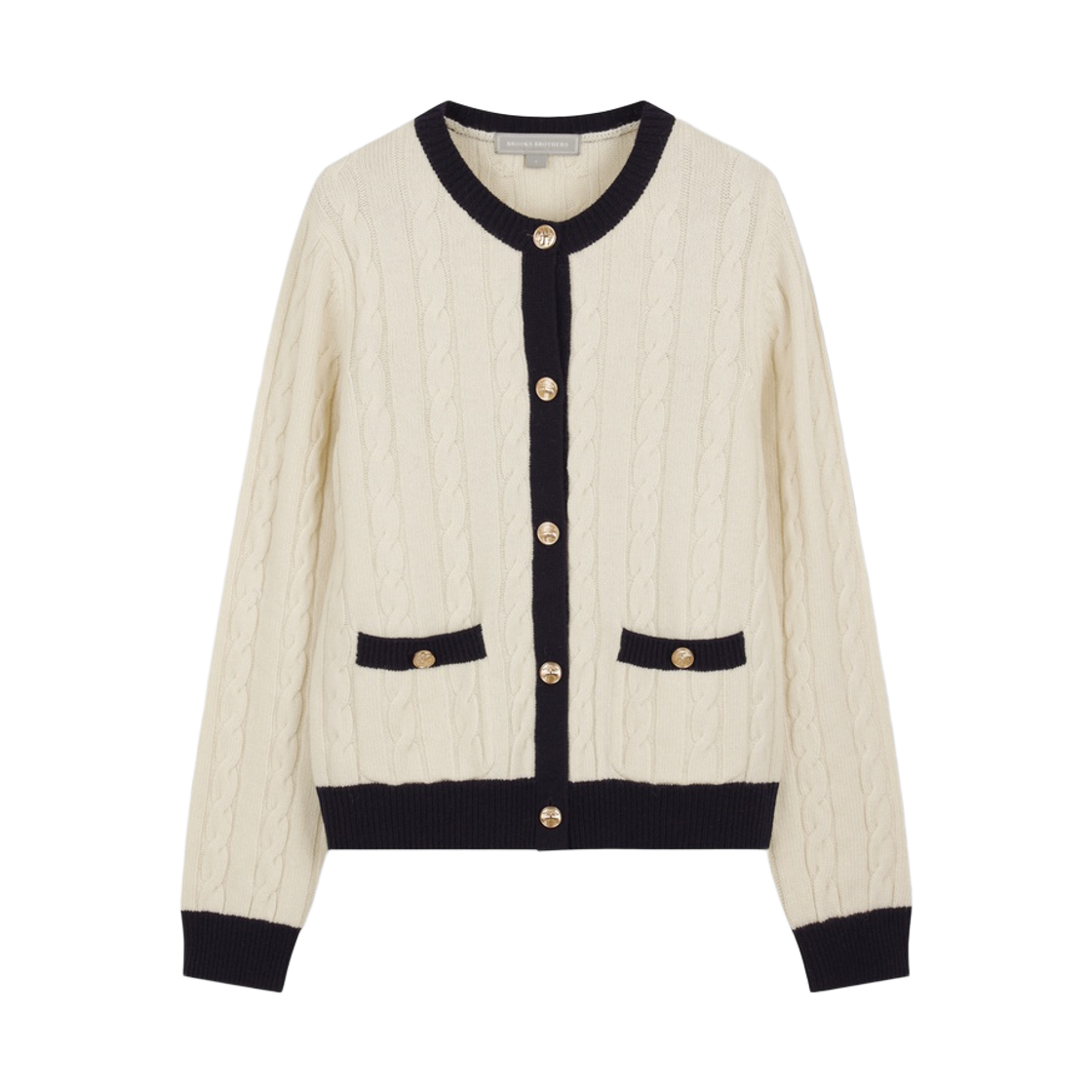 BBWCWBG408-ZIV BrooksBrothers Women's Cable Gold Button Cardigan Ivory