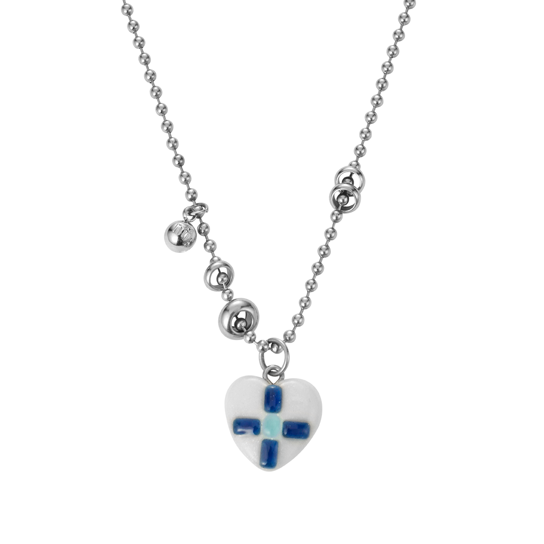 엔프프 로제트 하트 네크리스 화이트(Nff Rosette Heart Necklace White)