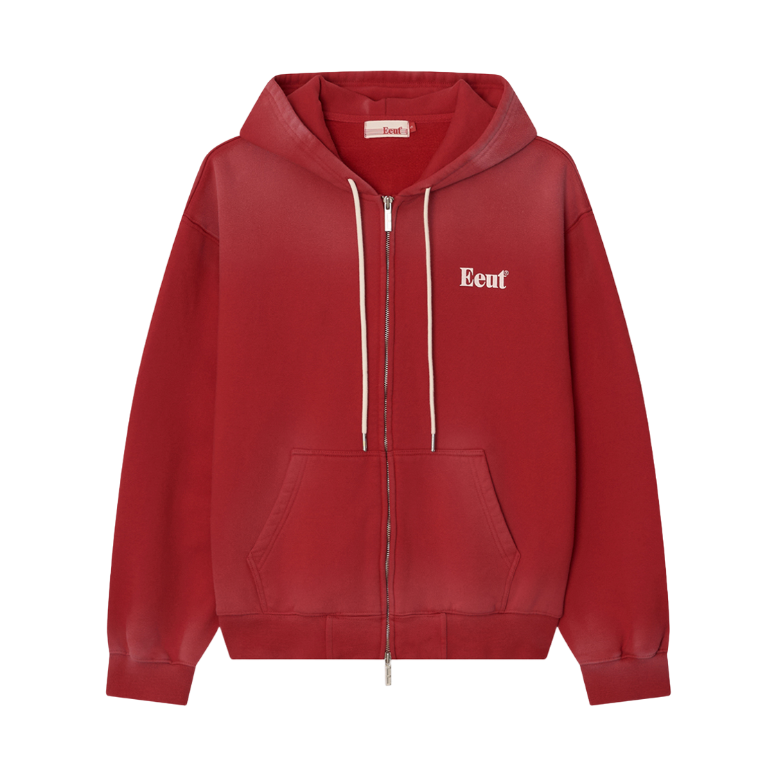 이우트 베이직 워시드 스웻 집업 레드(EEUT Basic Washed Sweat Zip Up Red) - 1
