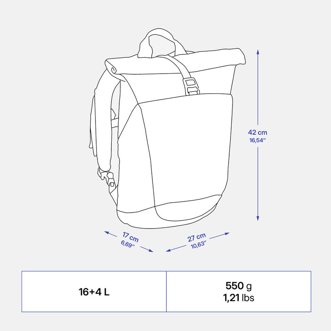 데카트론 등산 롤탑 백팩 16L+4L 이스케이프 NH500 어비스 그린(Decathlon Hiking Roll-Top Backpack 16L+4L Escape NH500 Abyss Green) - 4