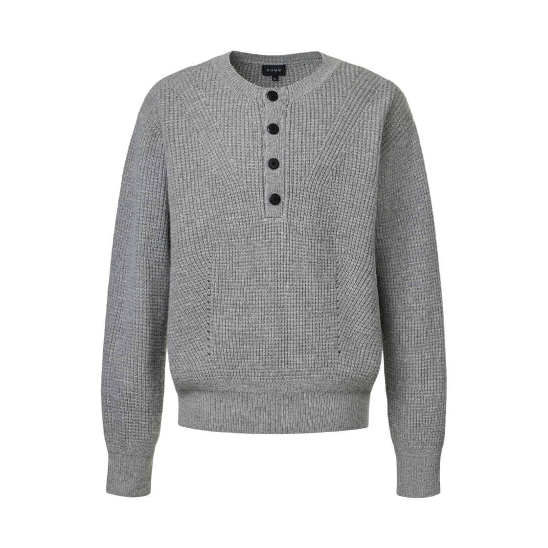 쿠메 남성 (MENS) 울 와플 헨리넥  니트 스웨터 그레이(KUME Men Wool Blend Waffle Henley Sweater Gray)