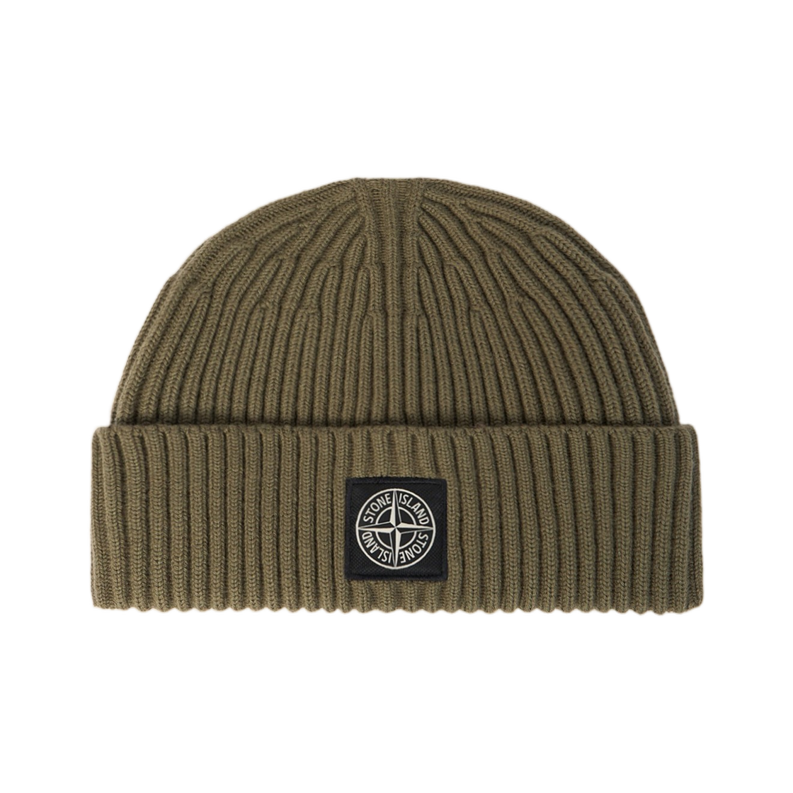 L2S15N1000-02S00C3-V005G Stone Island N100002 Full Rib RWS Wool Ribbed Knit Beanie with Compass Logo Patch Military Green - 26FW