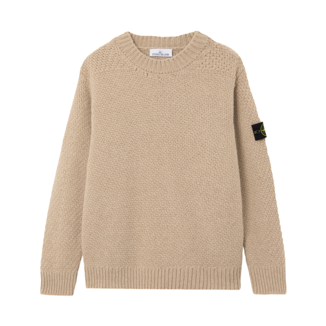 L2S1551000-55S02A3-V0M94 Stone Island 5100055 Lambswool Loose-Fit Crewneck Jumper with Ribbed Trims Biscuit Melange - 26FW