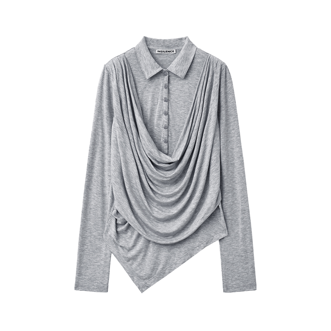 IW2F4TO09GR INSILENCE WOMEN Cowl Henley-Neck Long-Sleeve MELANGE GREY