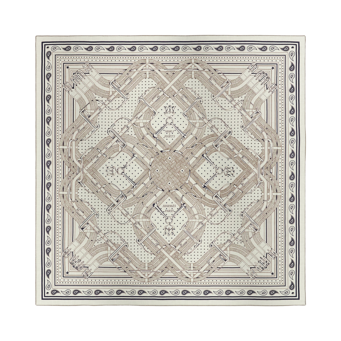 H244354S01 Hermes Mors A Jouets Bandana Shawl 140 Blanc Ebene