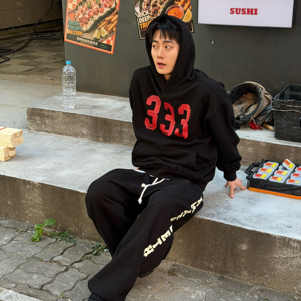 아모우 [기모] 333 후디 블랙(AMOU [Fleece] 333 Hoodie Black) - 3