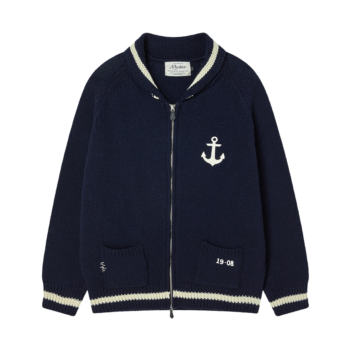 엔 아카이브 울 블렌드 마린 집업 니트 네이비(N ARCHIVE Wool Blend Marine Zip-Up Knit Navy)