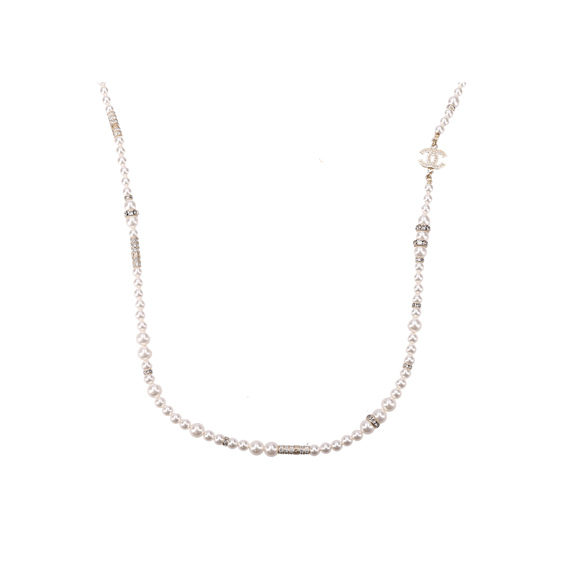 ITPPGKA7PKA8 Chanel CC Strass Long Necklace Gold & Custom Pearl