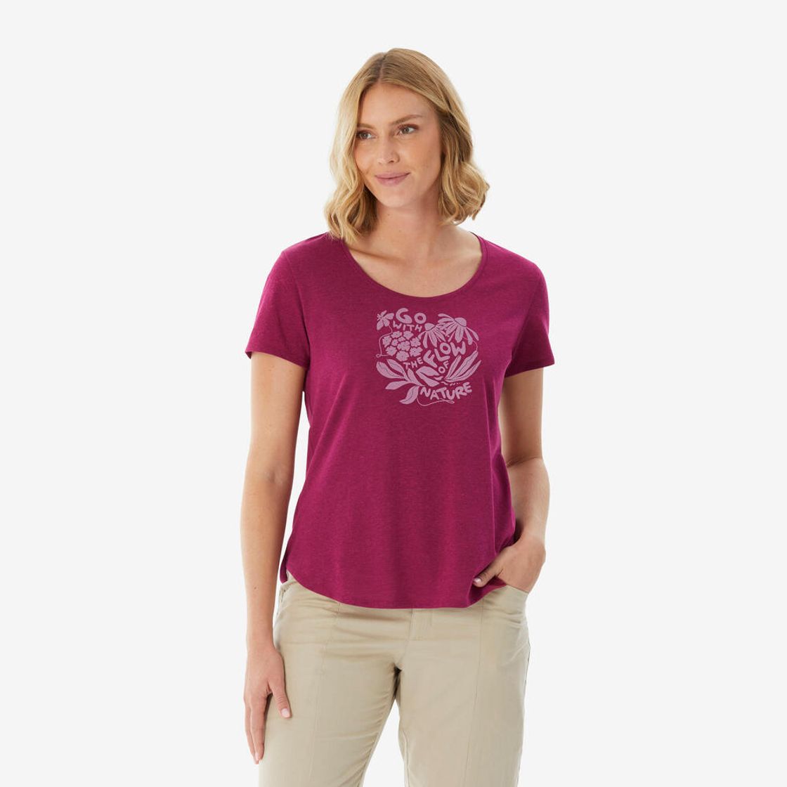 데카트론 여성 하이킹 반팔 티 NH500 체리 퍼플(Decathlon Women's Short-Sleeve Hiking T-Shirt NH500 Cherry Purple) - 7