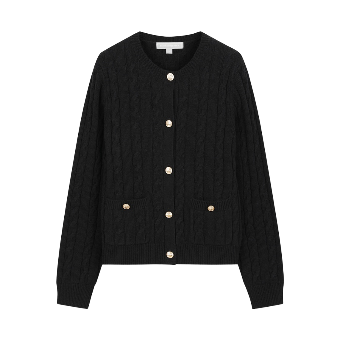 BBWCWBG408-ZBK BrooksBrothers Women's Cable Gold Button Cardigan Black