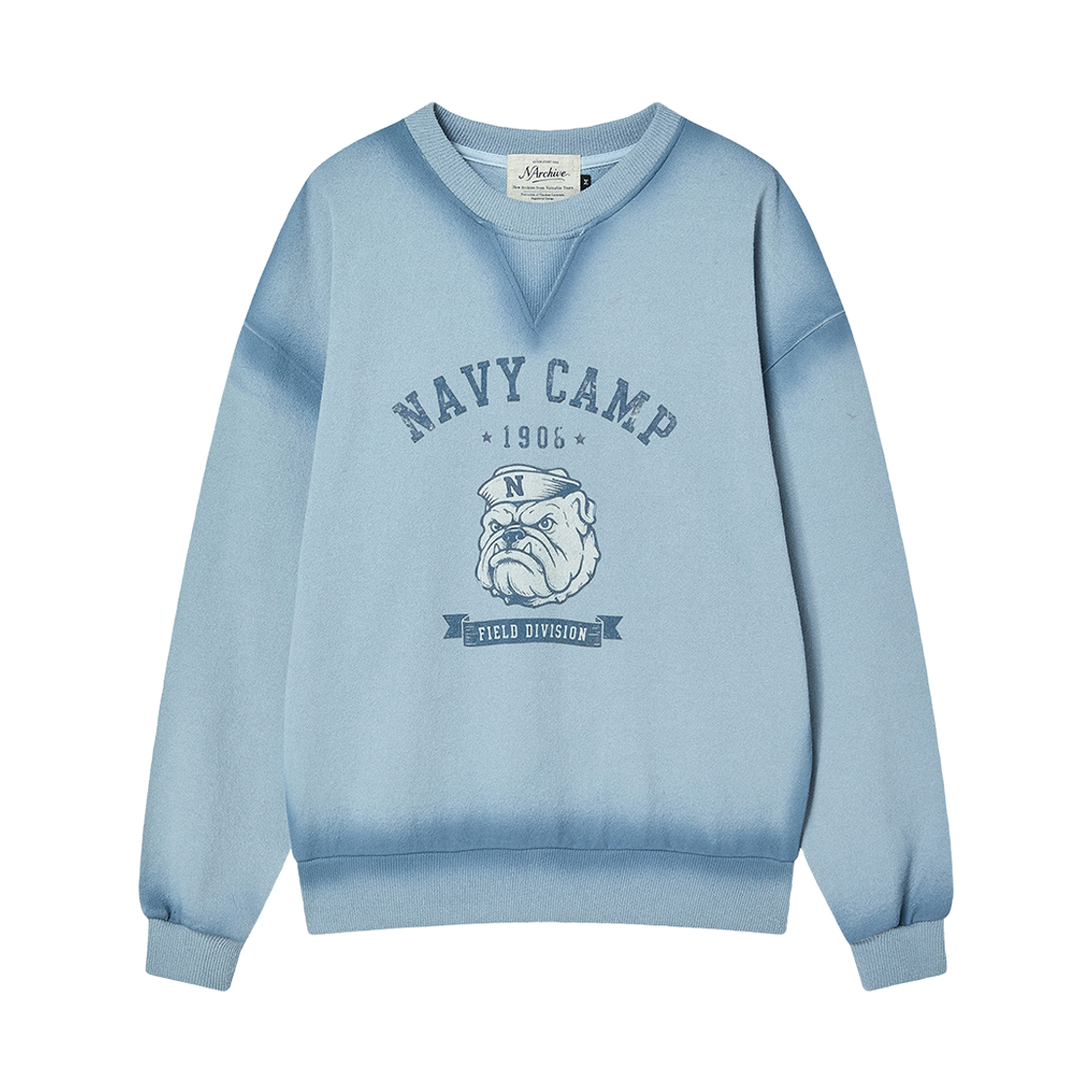 엔 아카이브 스프레이 워시드 밀리터리 스웨트 셔츠 블루(N ARCHIVE Spray-Washed Military Sweatshirt Blue)