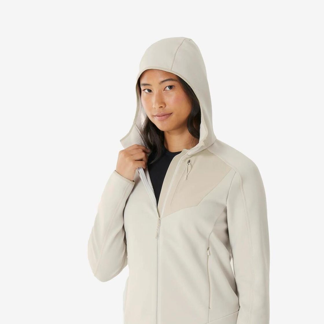 데카트론 여성 등산 풀집 포켓 플리스 후드 자켓 MH500 펄 베이지(Decathlon Women's Full-Zip Pocket Hiking Fleece Hooded Jacket MH500 Pearl Beige) - 3