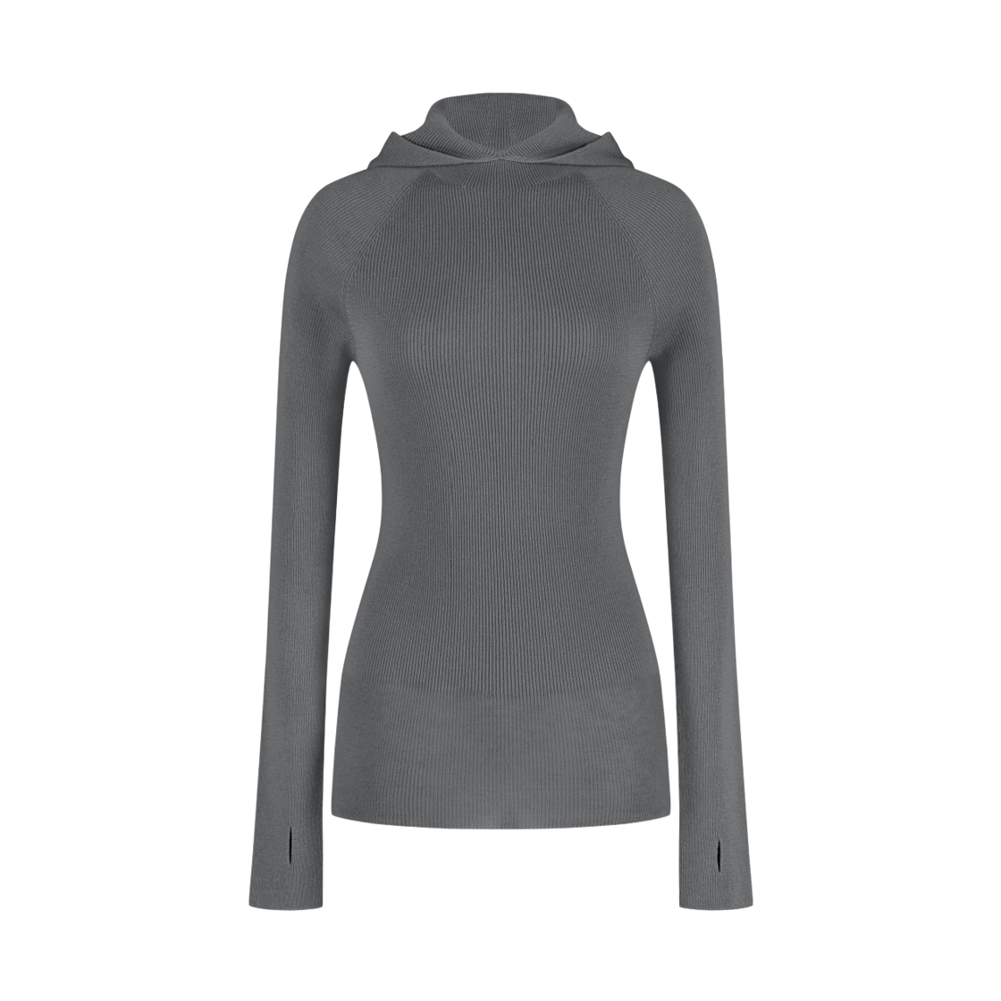 26AWMATO02GR Juukiff Hooded Ribbed Top In Washable Wool Grey