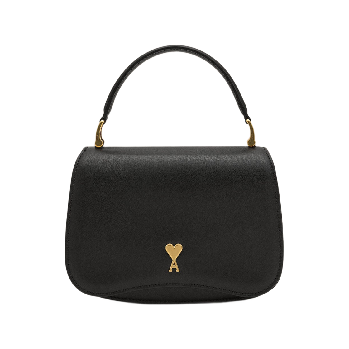 ULL718-AL0208-0015 AMI de Coeur Glazed Leather Paris Top Handle Bag Noir Gold