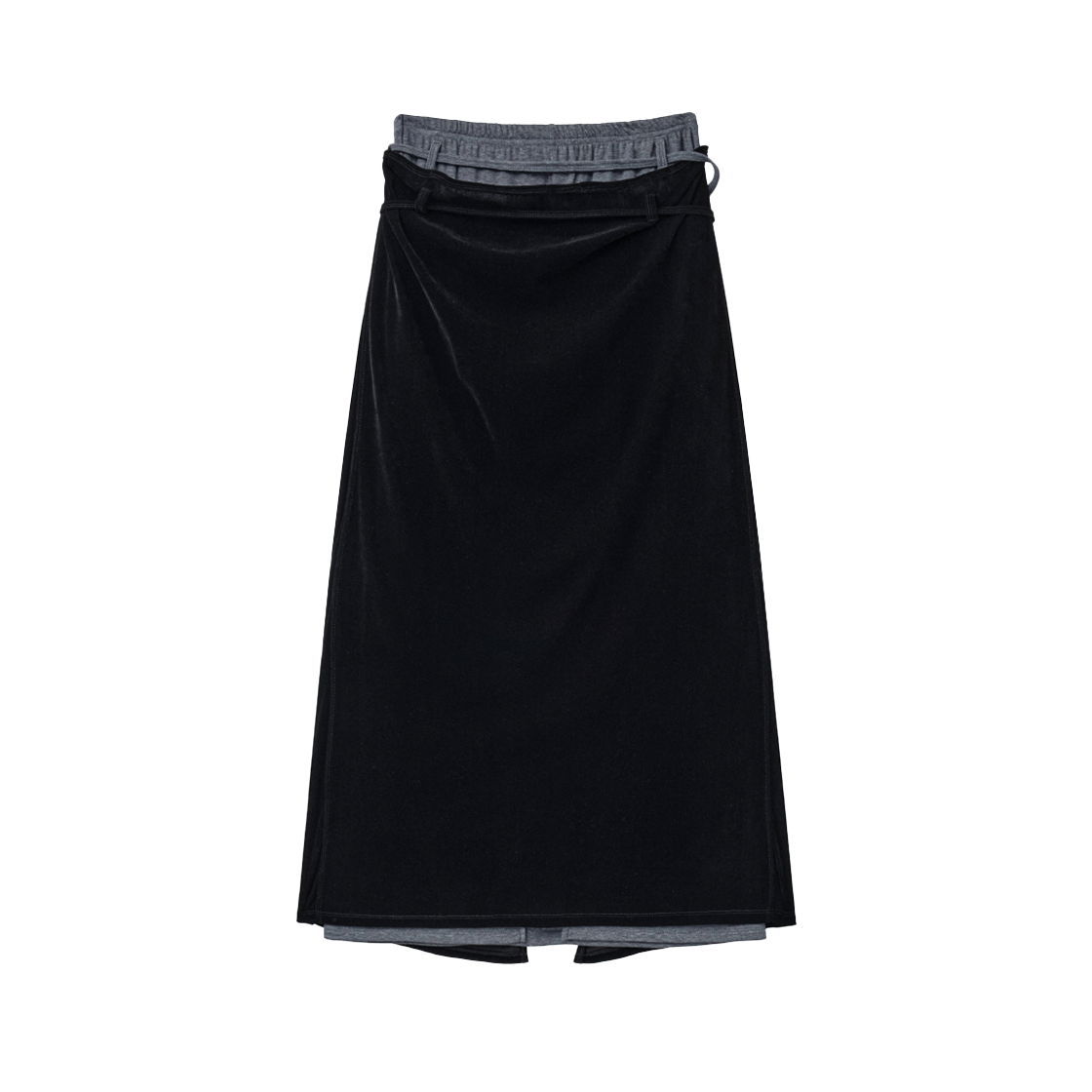 인사일런스우먼 레이어드 벨로아 랩 스커트 블랙(INSILENCE WOMEN Layered Velour Wrap Skirt BLACK) - 2