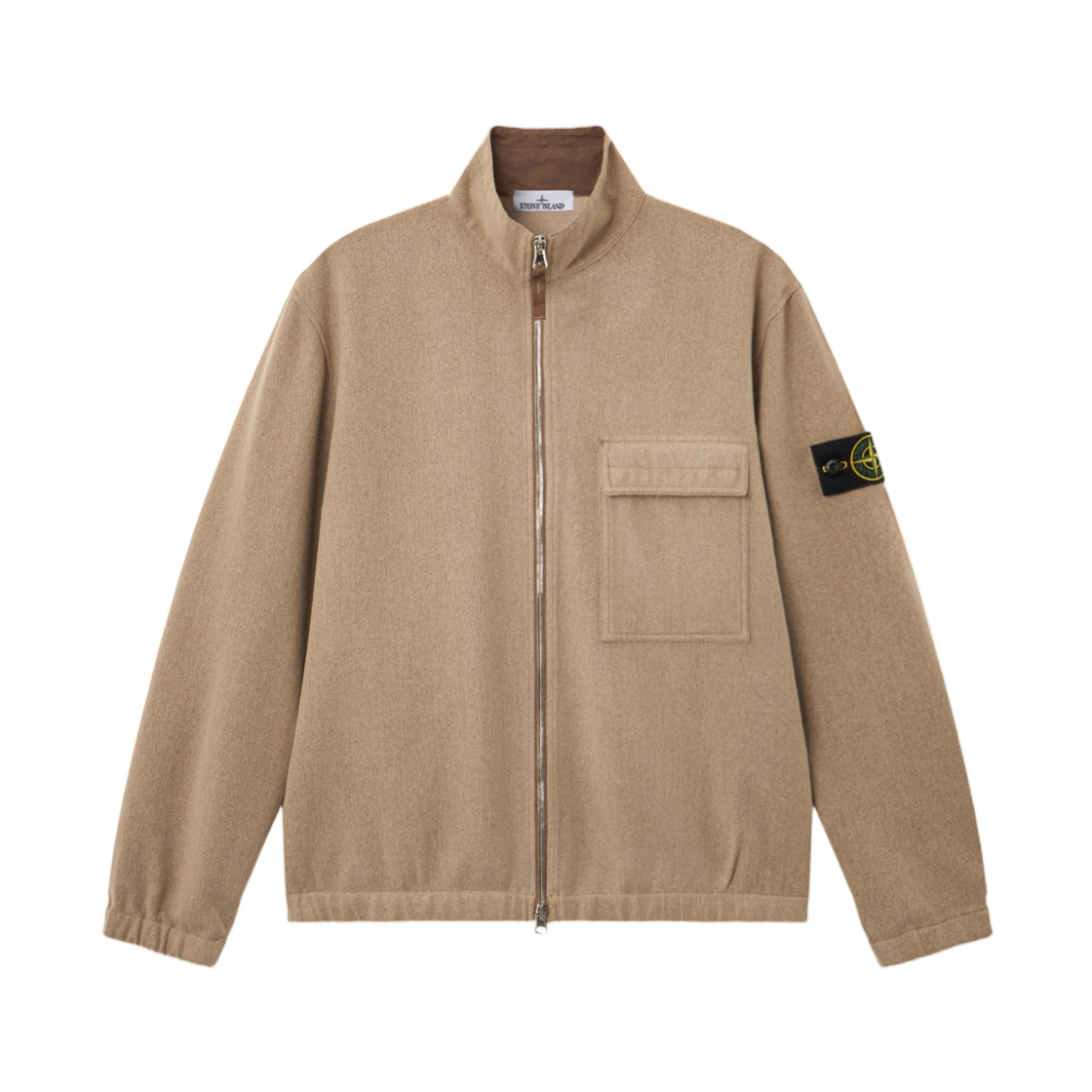 L2S1512000-33S0451-V0094 Stone Island 1200033 Wool Nylon Flannel-TC Comfort-Fit Zip-Up Overshirt with Elasticated Cuffs Biscuit - 26FW