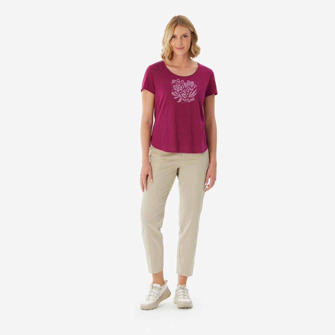 데카트론 여성 하이킹 반팔 티 NH500 체리 퍼플(Decathlon Women's Short-Sleeve Hiking T-Shirt NH500 Cherry Purple) - 3