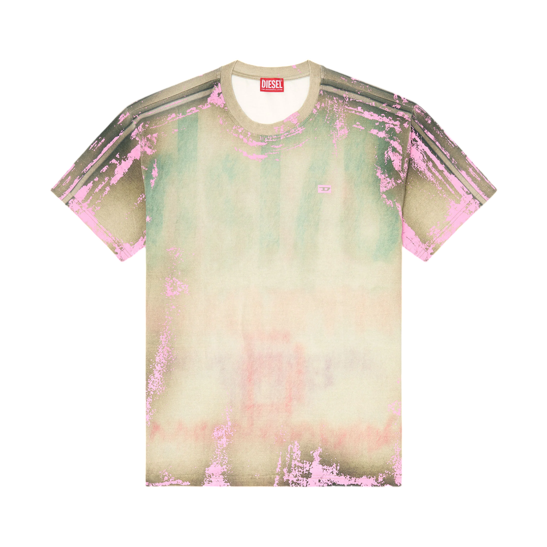 A250480QJCA-3ERA Diesel T-Shirt In Cracked Leather-Effect Jersey Pink Green