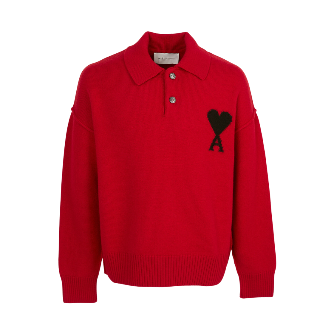 UPL409-018-A252 AMI de Coeur Wool Long Sleeves Knit Polo Shirt Red Black